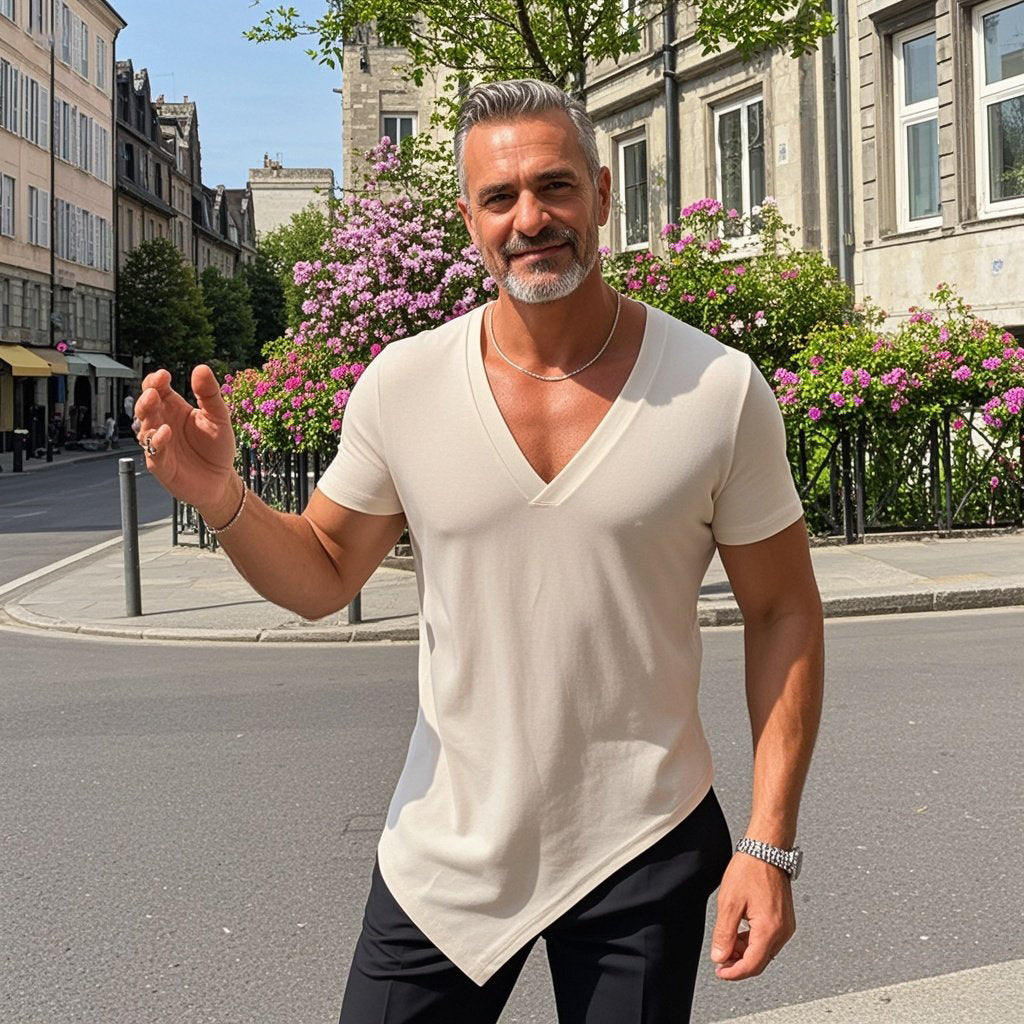 Men's fashionable casual irregular short-sleeved T-shirt