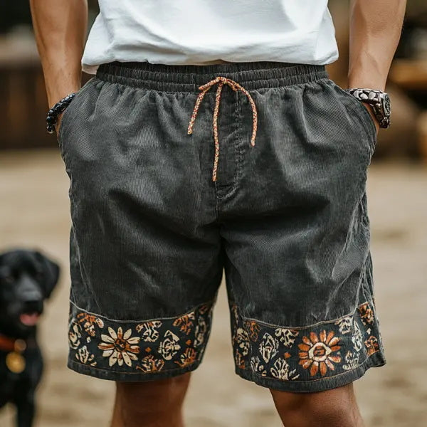 Mens Ethnic Bohemian Comfort Linen Shorts
