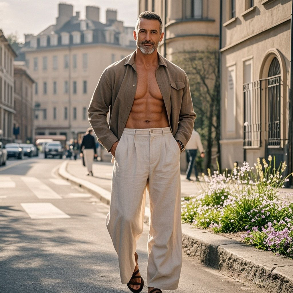 Men's fashionable casual linen trousers