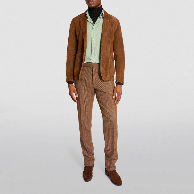 Men's fashionable casual brown suede jacket