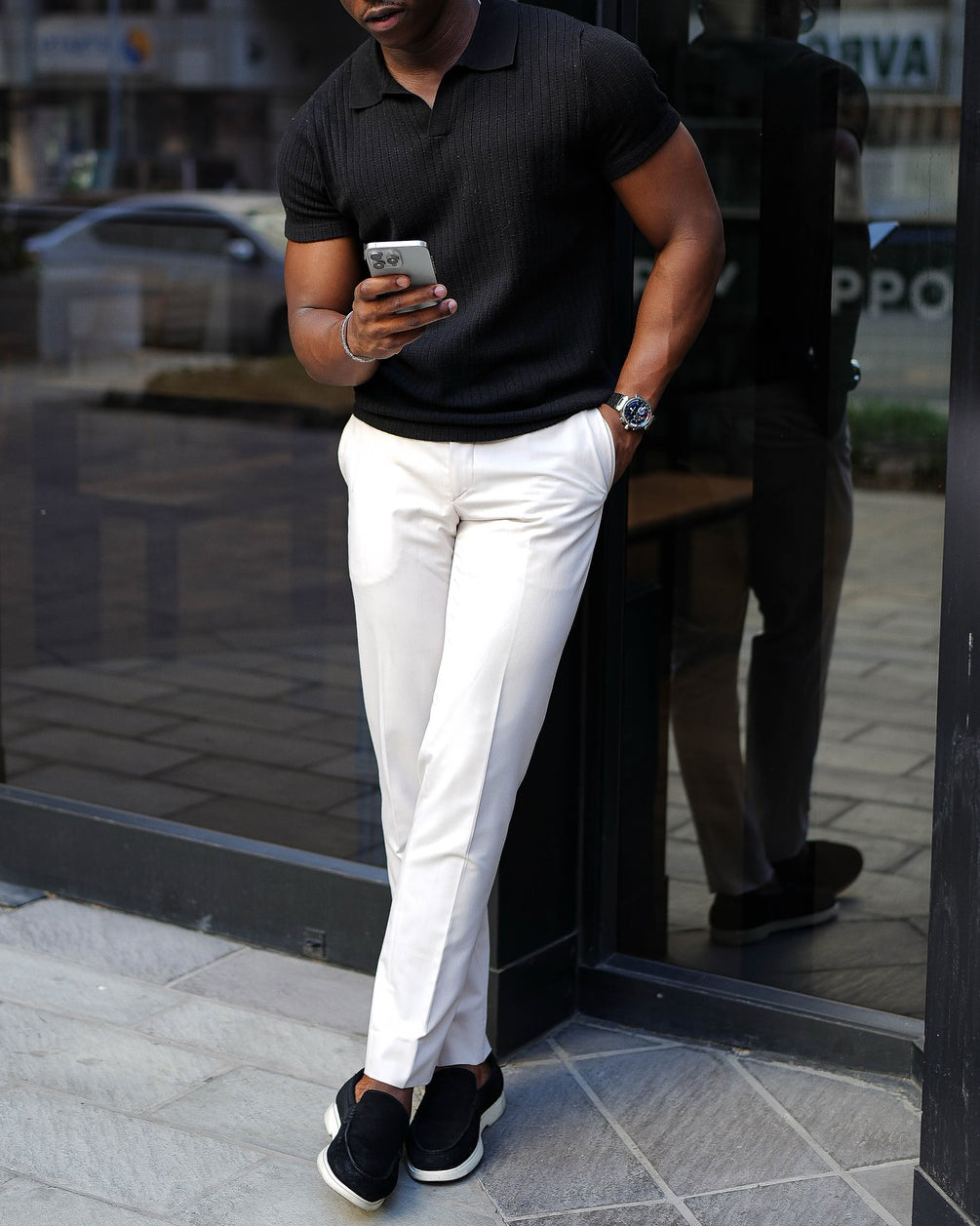 Men's fashionable casual black polo shirt