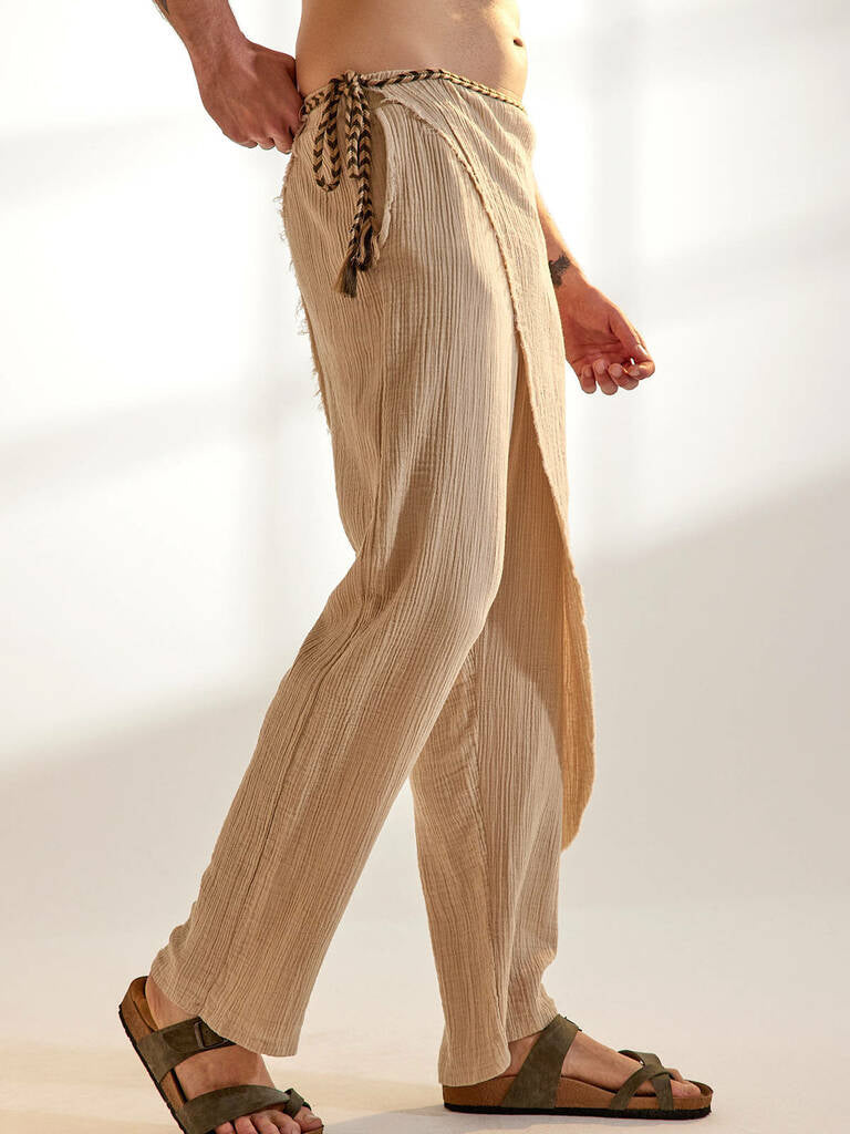 Men's fashionable and casual khaki linen trousers
