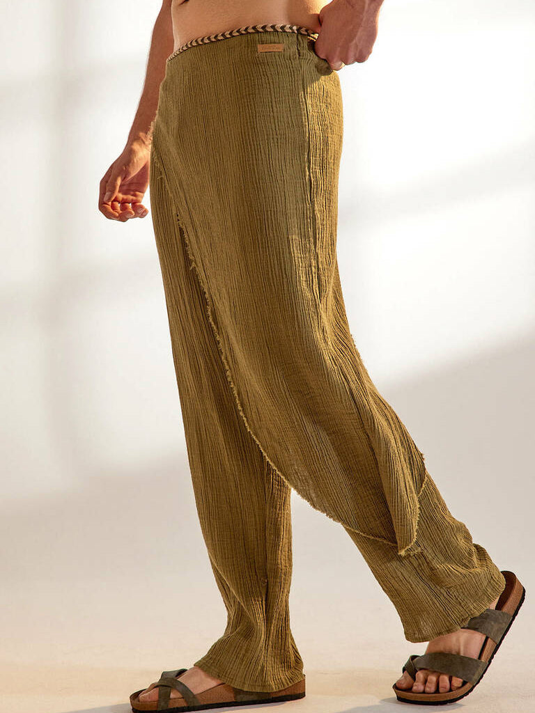 Men's fashionable and casual green linen trousers