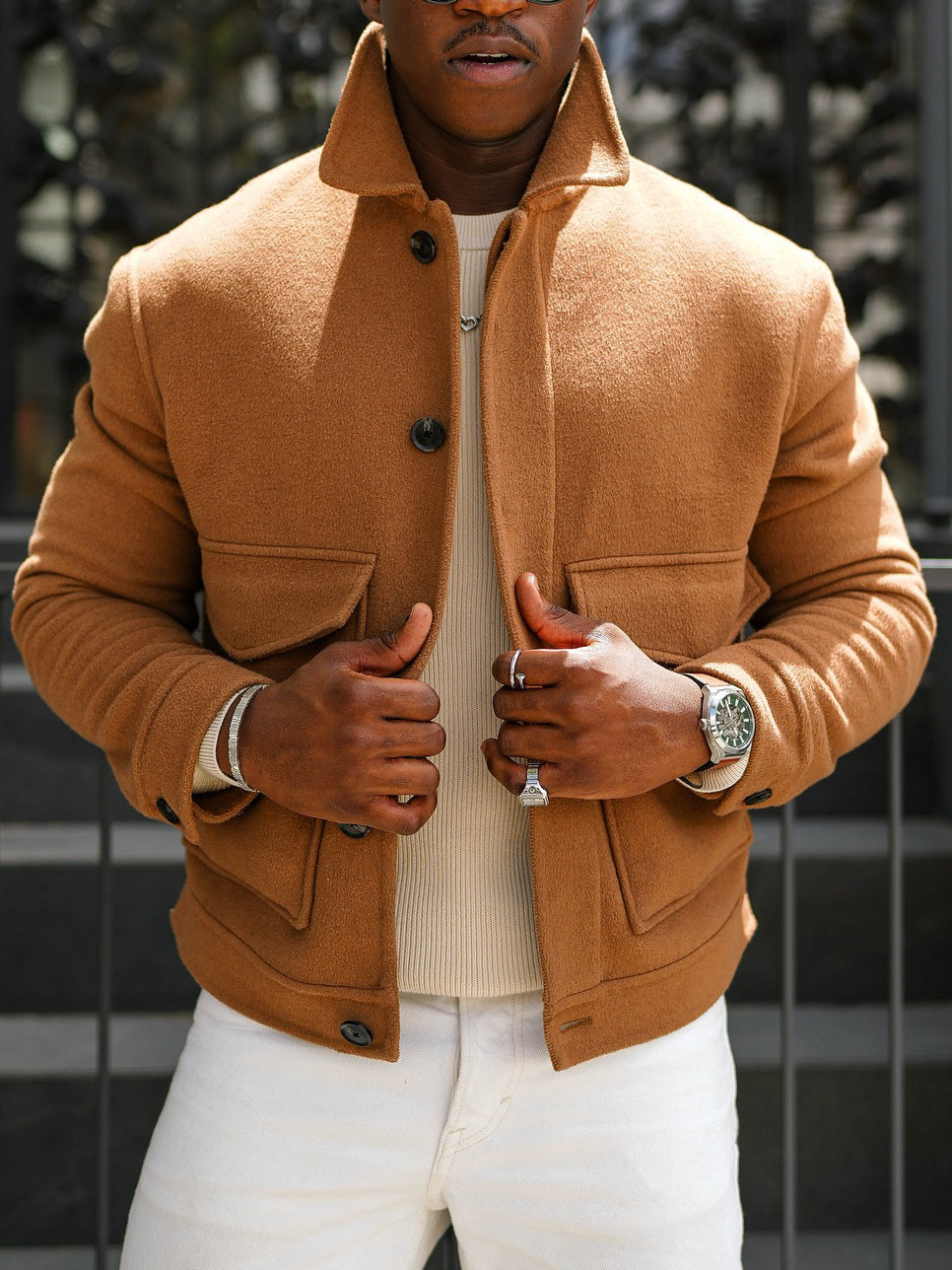 Veste décontractée en daim marron à la mode pour homme