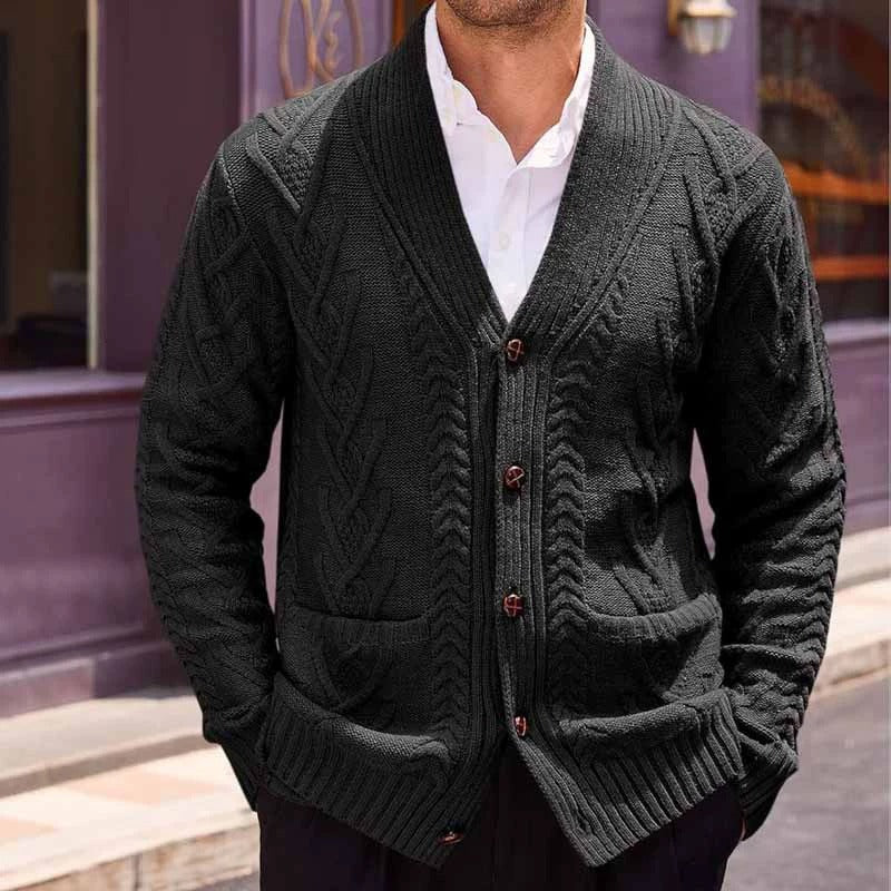 Pull boutonné décontracté et tendance pour homme, couleur unie