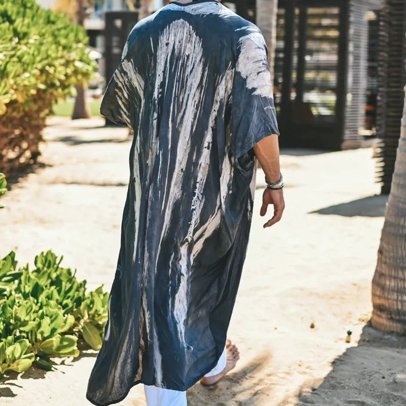 Men's fashionable casual geometric printed long gown coat