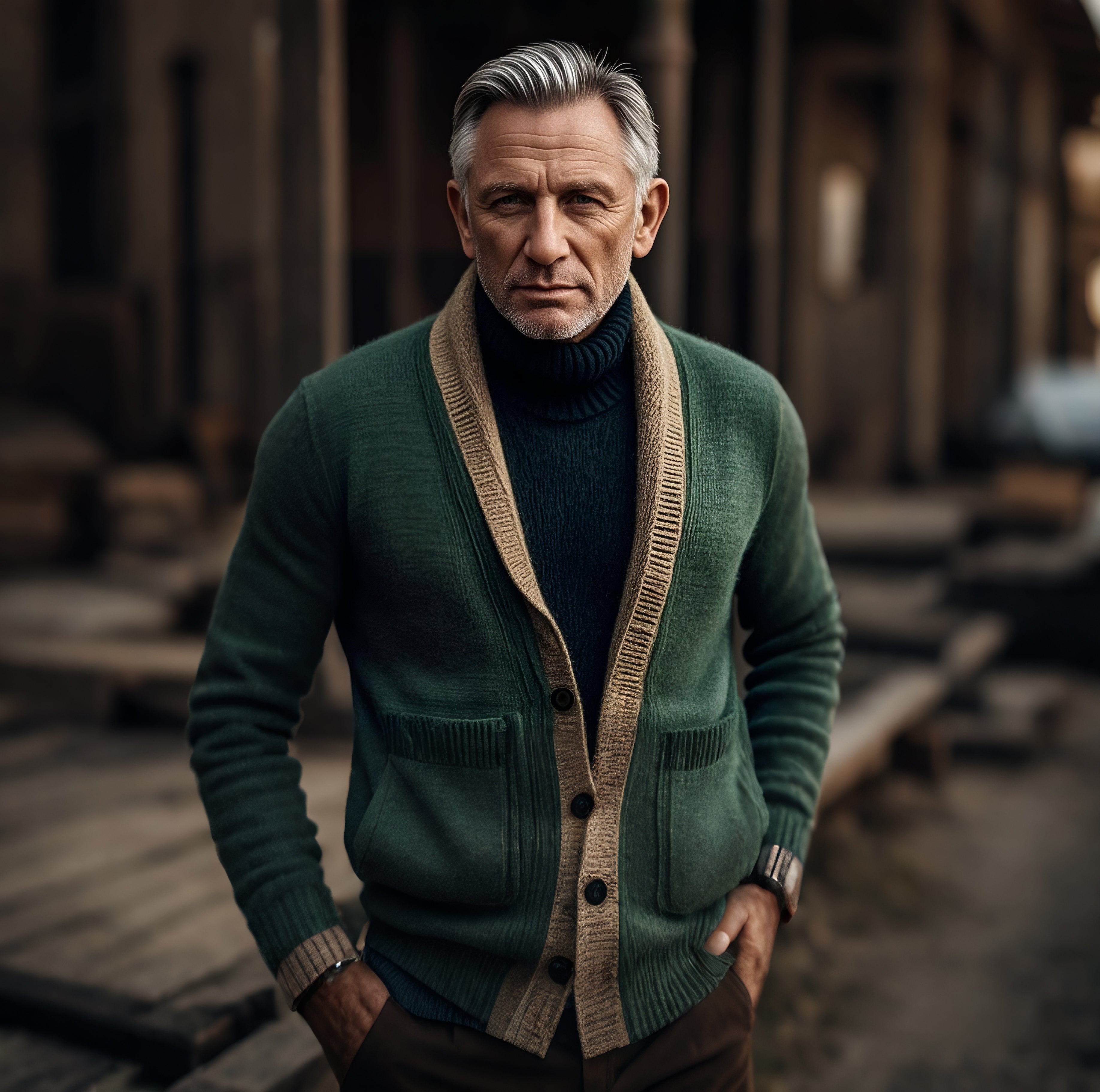 Pull cardigan vert décontracté à la mode pour hommes