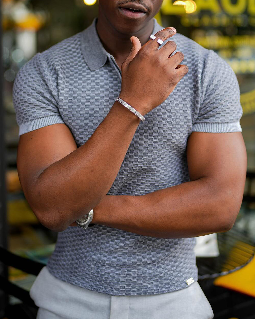 Men's fashionable casual geometric printed polo shirt