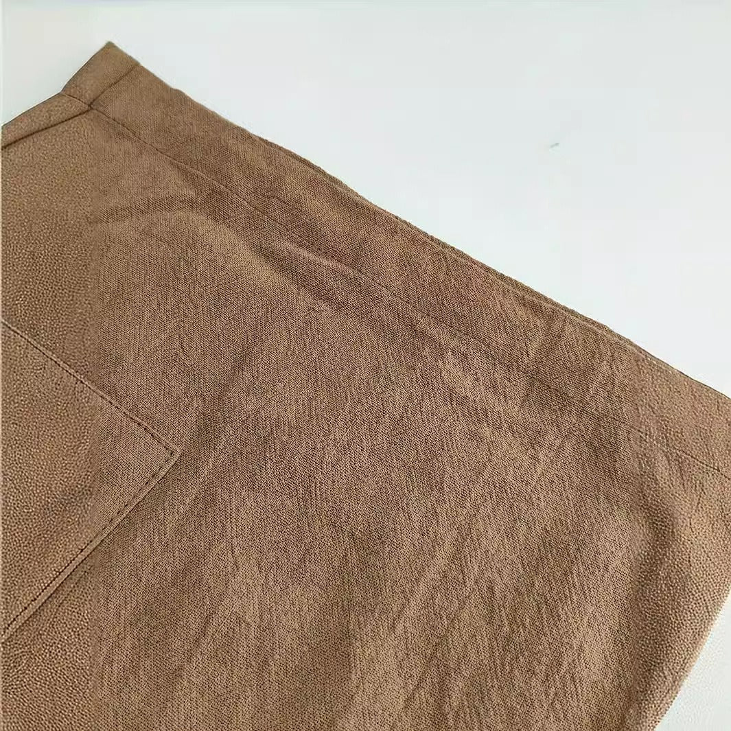 Men's fashionable casual brown cotton and linen shorts
