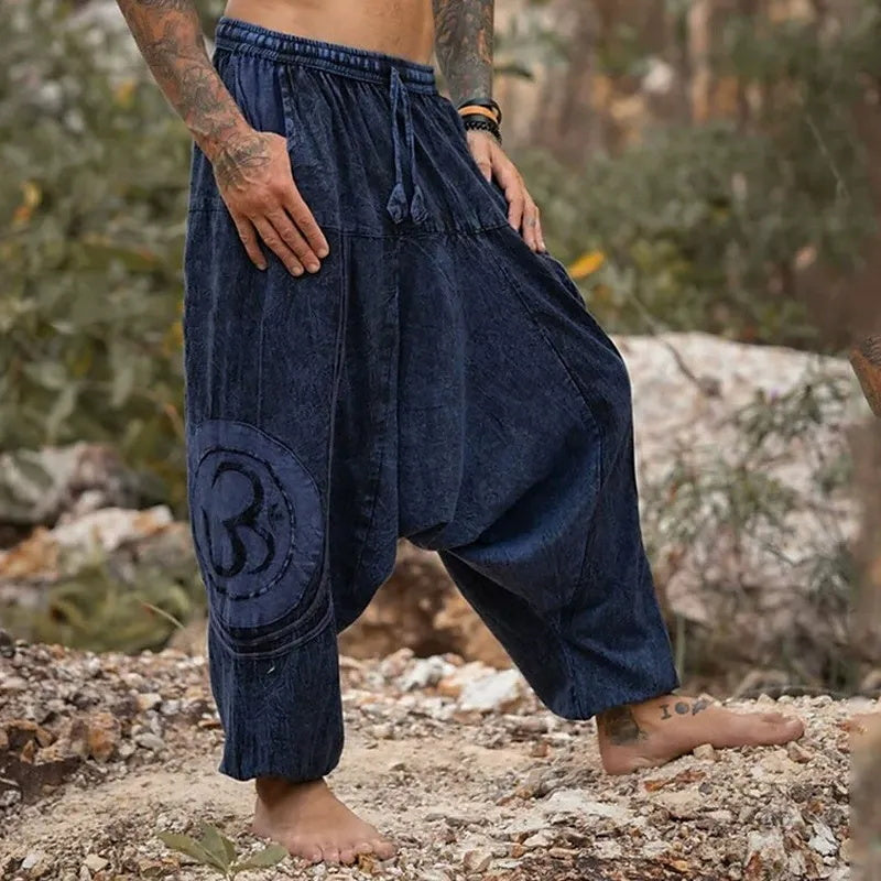 Men's ethnic-style patterned casual trouser pants and long pants