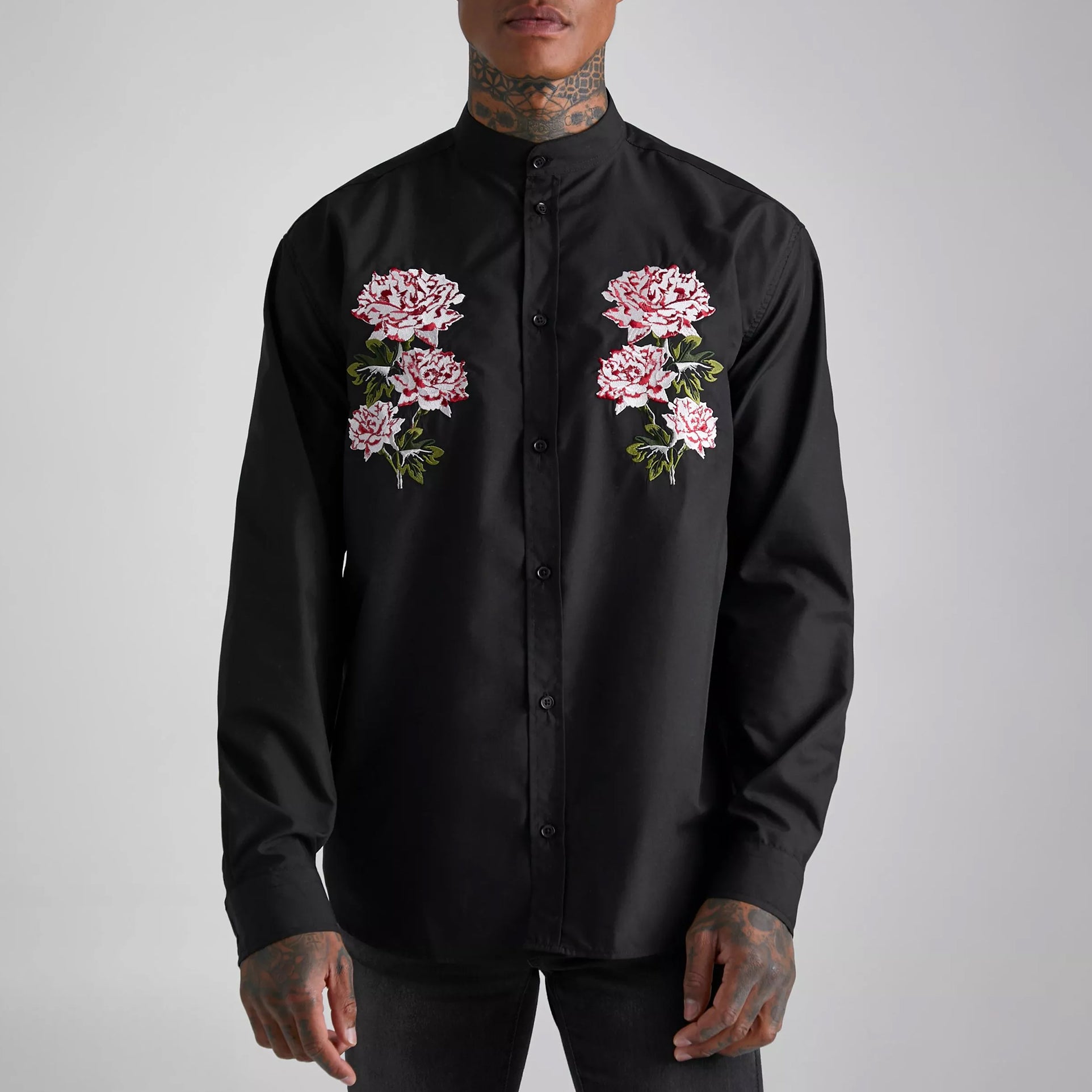 Men's fashionable casual long-sleeved shirt with floral prints