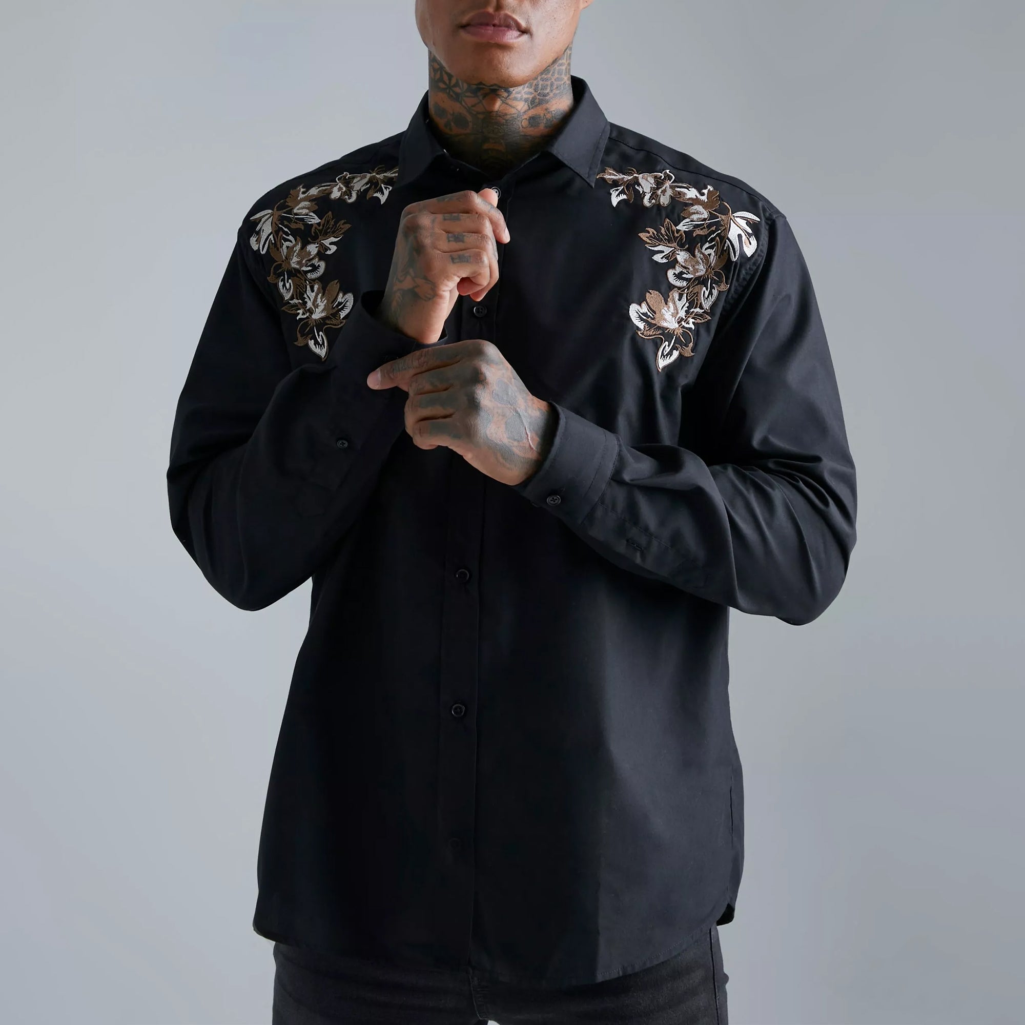 Men's fashionable casual long-sleeved shirt with floral prints