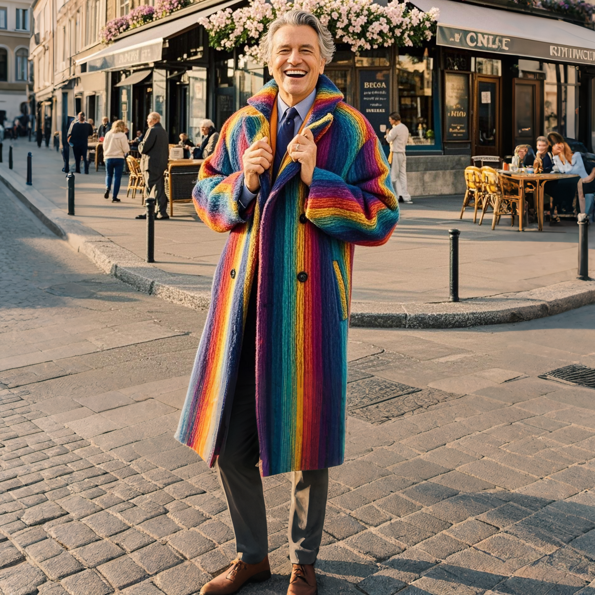 Men's fashionable and casual rainbow-colored striped coat