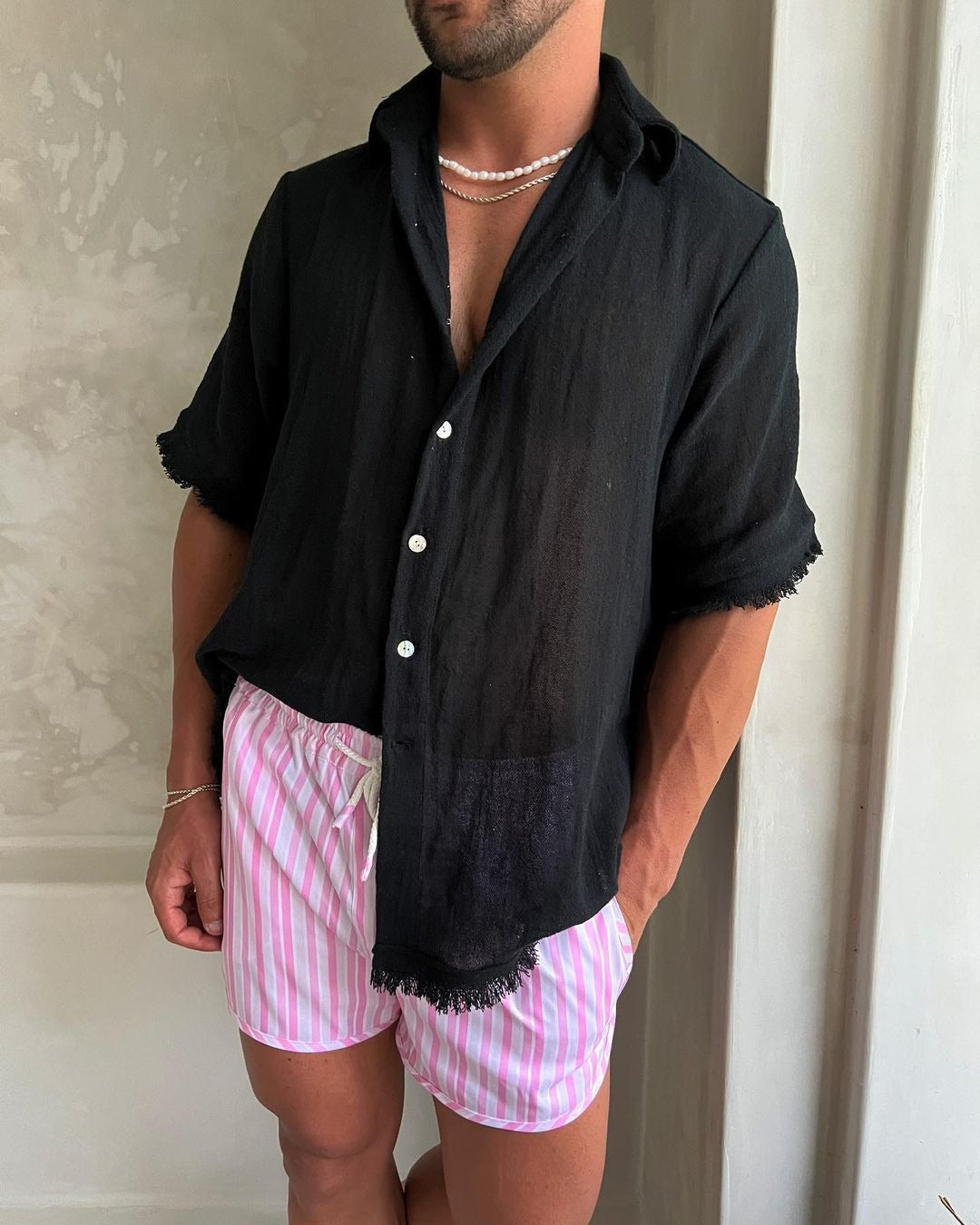 Chemise à manches courtes à franges décontractée et tendance pour homme