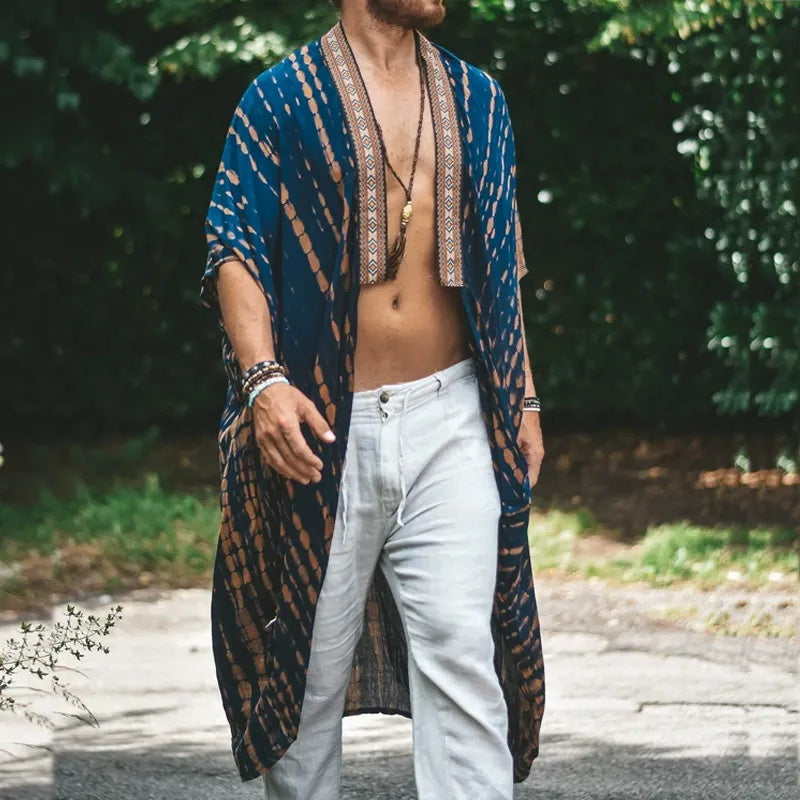 Men's beach sun-protective clothing, casual printed shirt fashionable cape coat