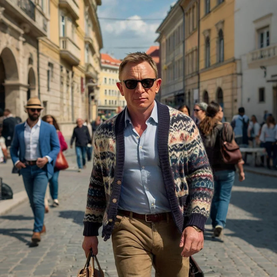 Cardigan décontracté à imprimé géométrique pour homme