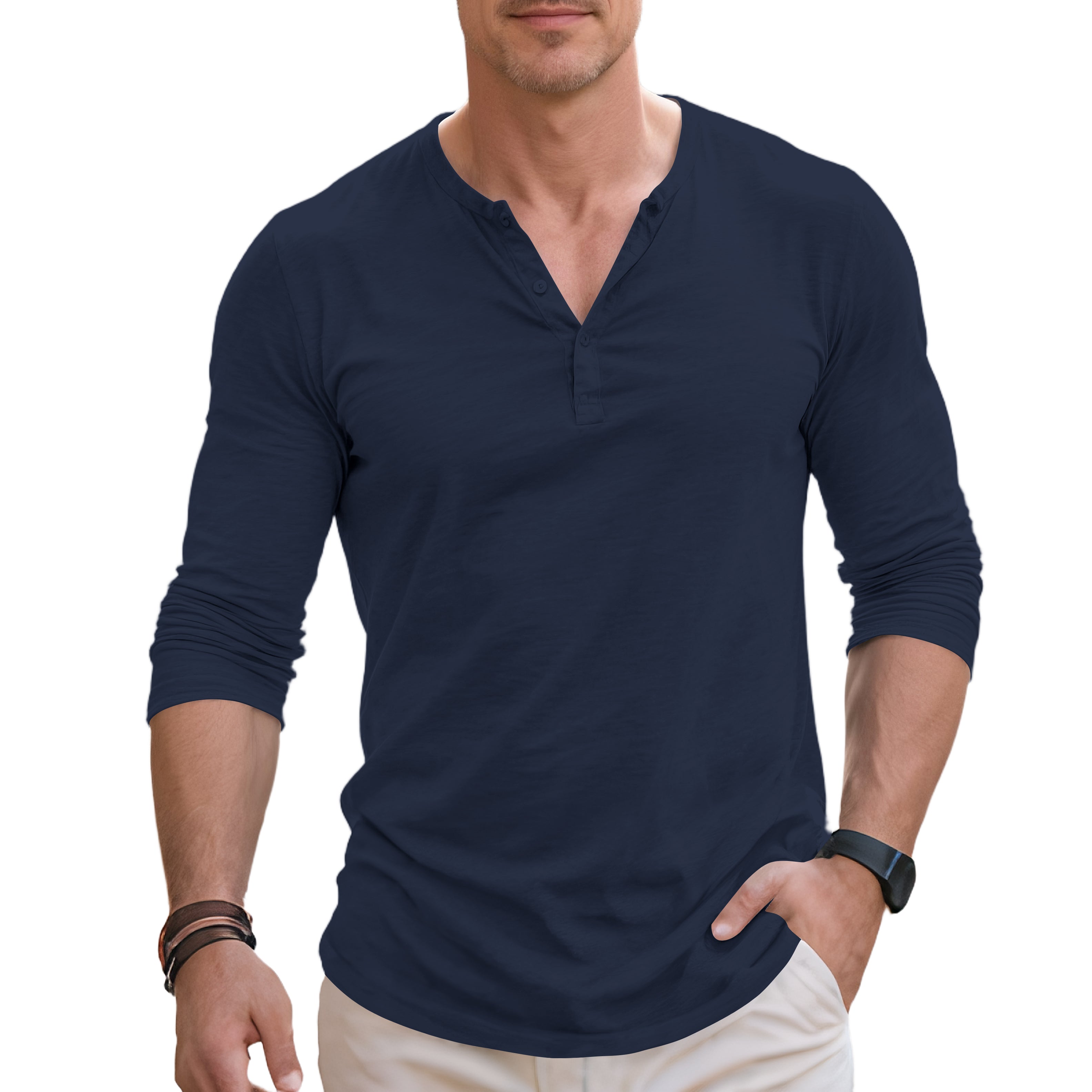 Chemise Henry décontractée à manches courtes et col en V pour homme
