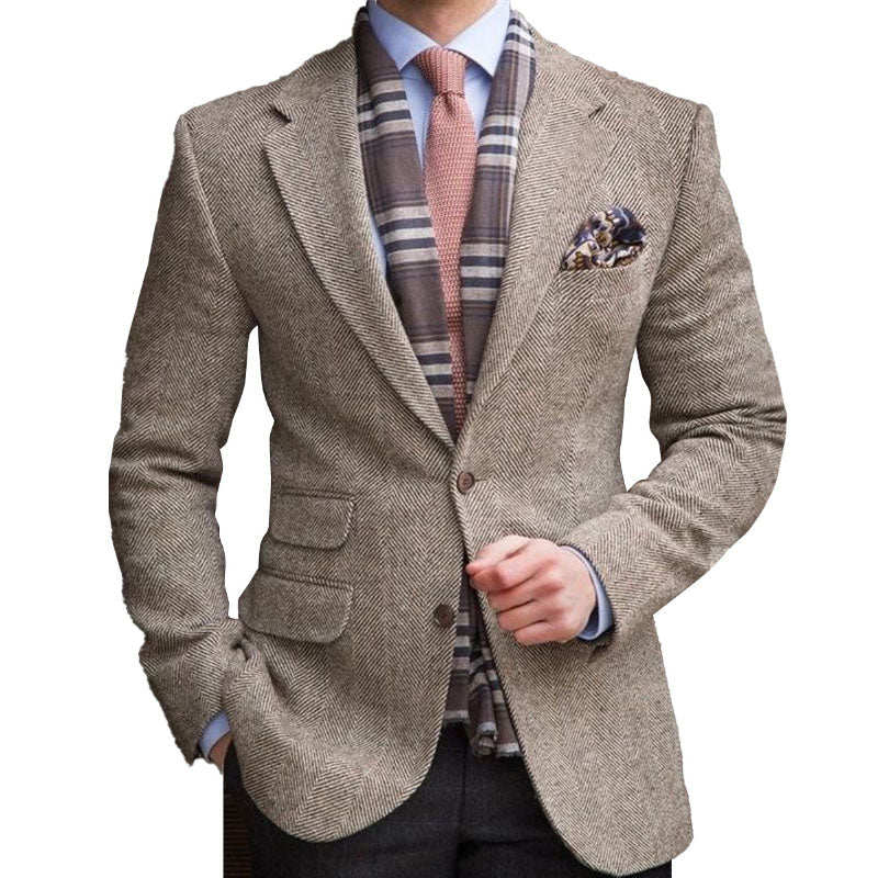 Blazer vintage à chevrons, à revers, multi-poches et à simple boutonnage