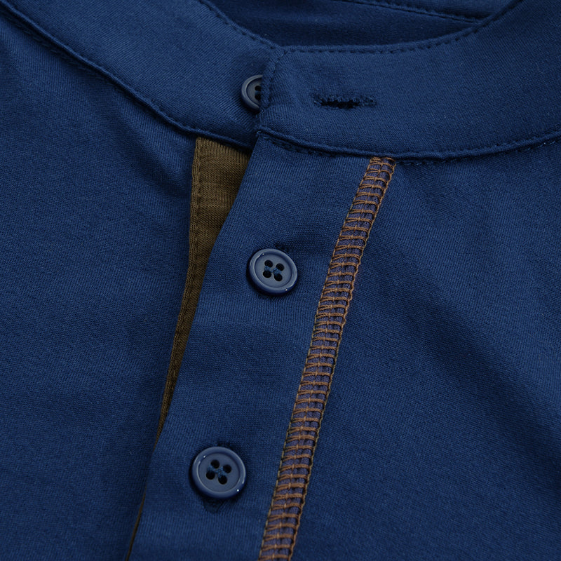 Men's Casual Colorblock Henley Collar Short Sleeve T-Shirt