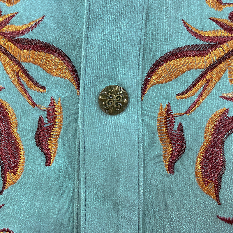 Men's Classic American Retro Western Suede Embroidered Long Sleeve Shirt