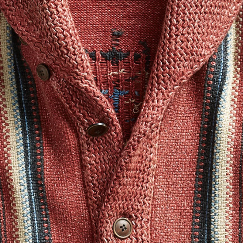 Cardigan en tricot à manches longues et revers jacquard vintage pour homme