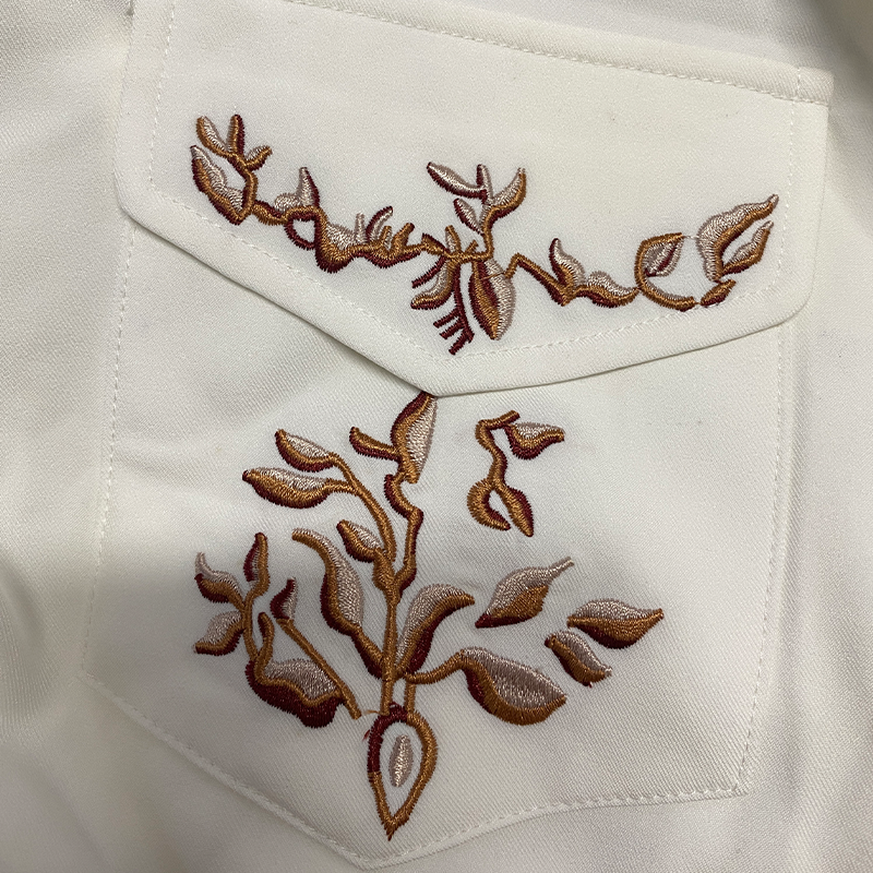 Men's Classic American Western Style Embroidered Slim Fit Cotton Long Sleeve Shirt