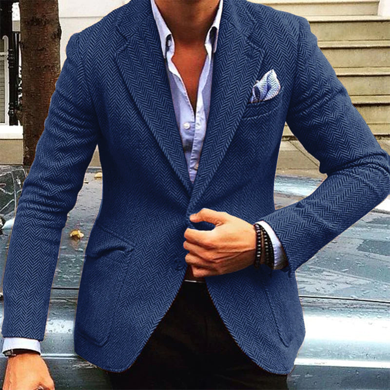 Blazer vintage à revers à chevrons et boutonnage simple pour homme 