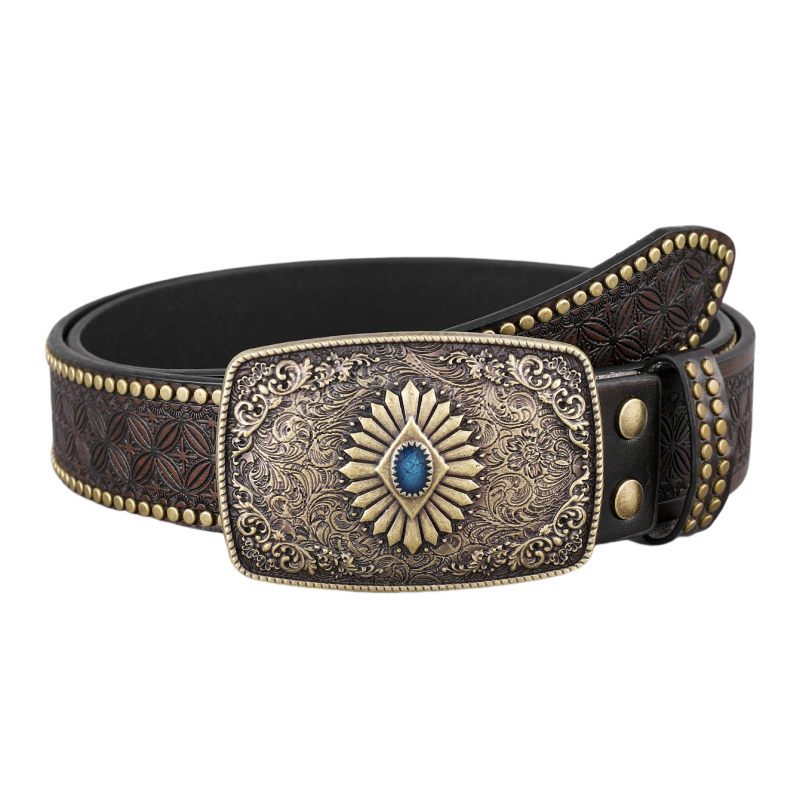 Ceinture en cuir de cowboy western vintage à rivets en relief pour homme