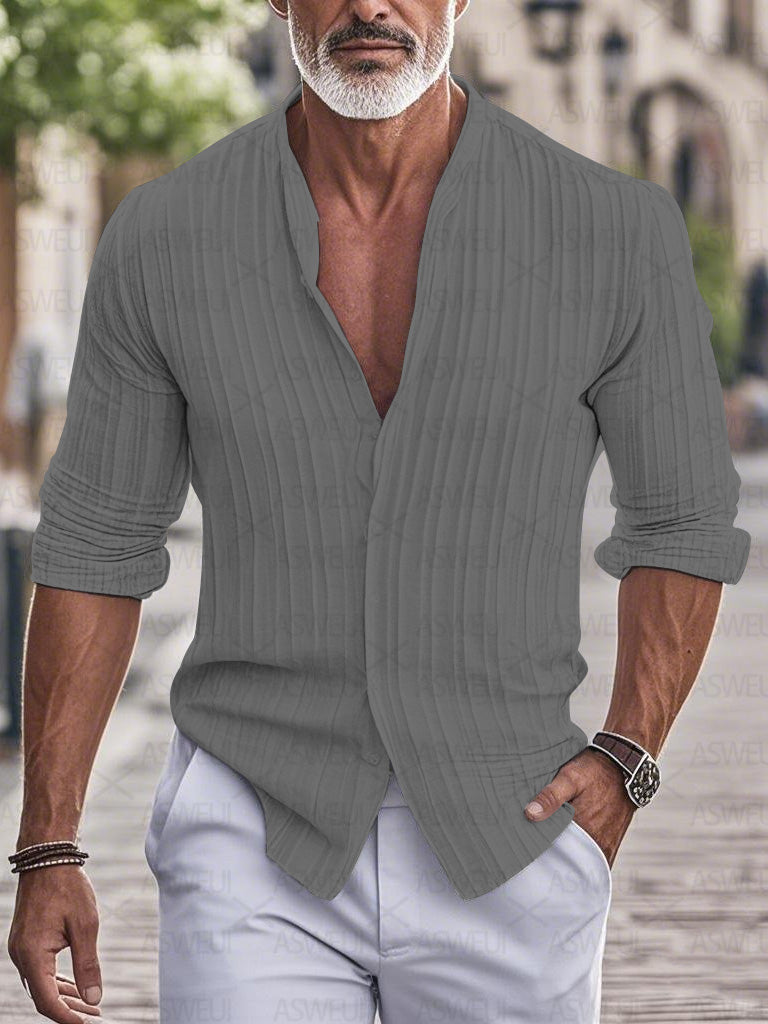 Men's fashion printed cotton and linen shirt