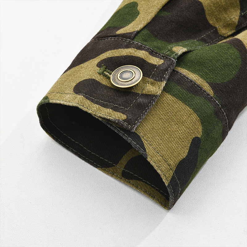 Veste à revers style rétro en toile camouflage pour homme