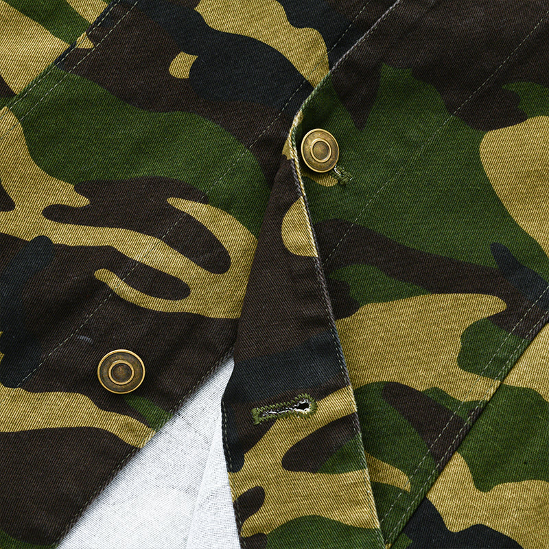 Veste à revers style rétro en toile camouflage pour homme