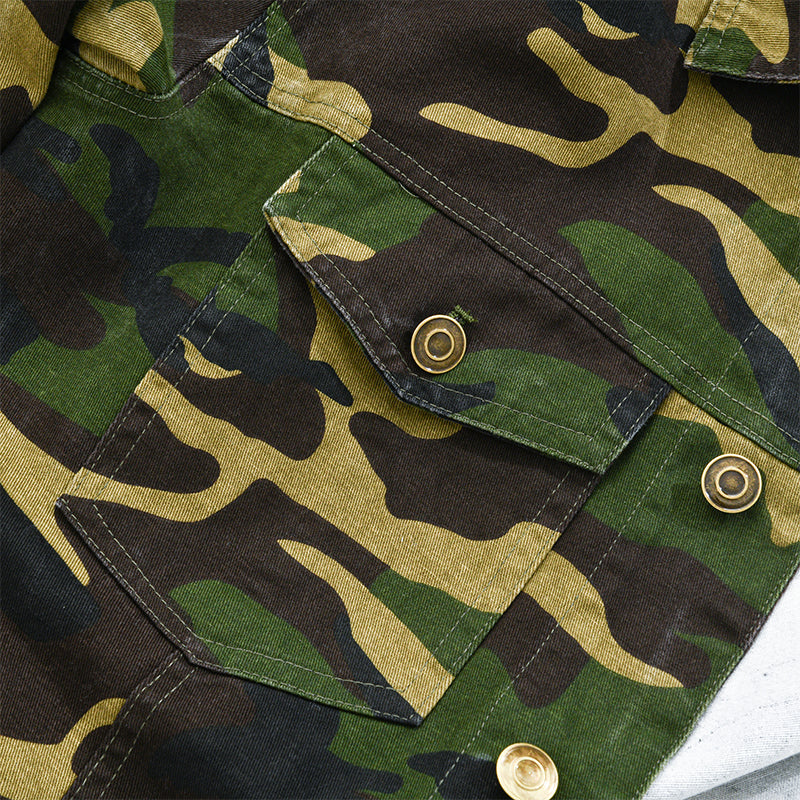 Veste à revers style rétro en toile camouflage pour homme