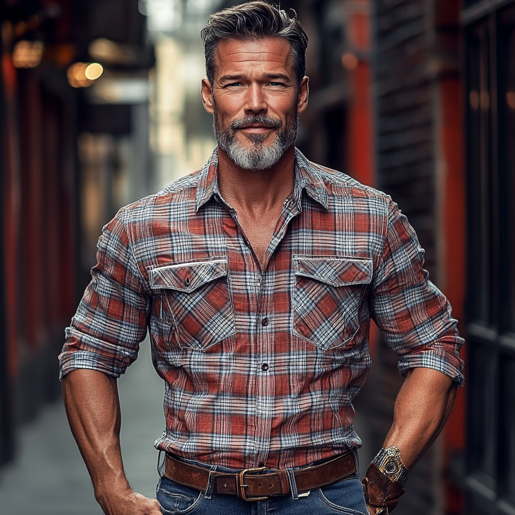 Men's fashionable and casual checkered printed long-sleeved shirt