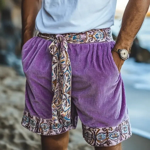 Mens Ethnic Bohemian Comfort Linen Shorts