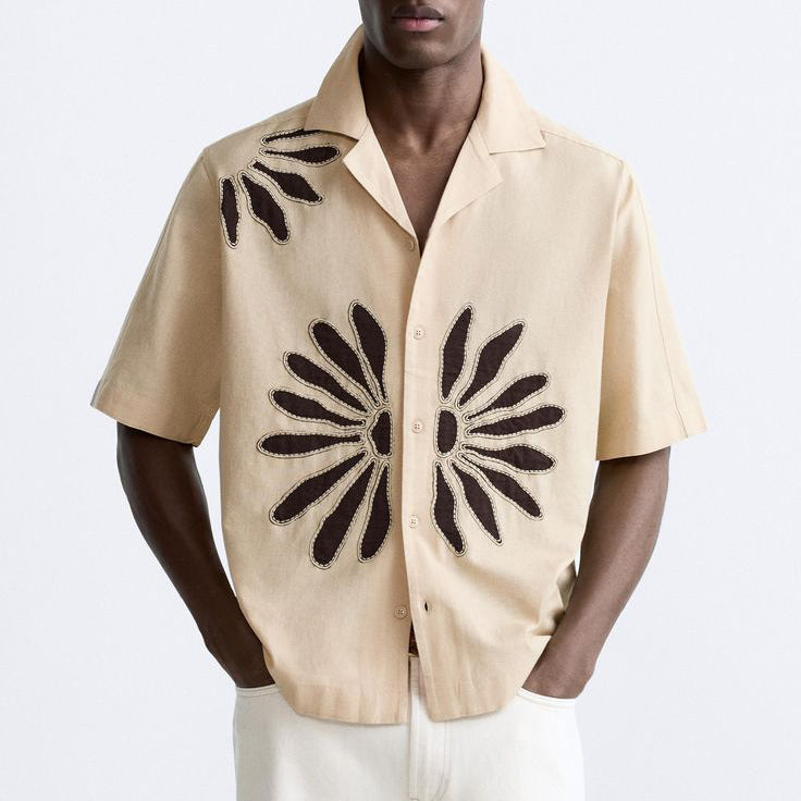 Men's fashionable casual short-sleeved shirt with floral prints