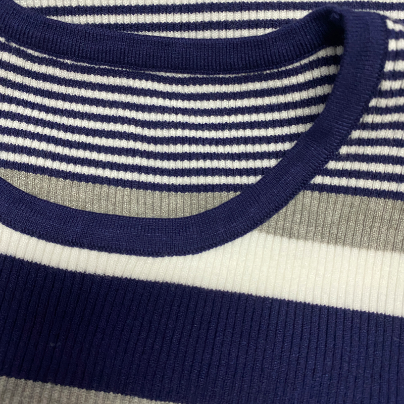 Men's Spring and Summer Casual Horizontal Stripe Knit Short Sleeve T-Shirt ASW1978C7K