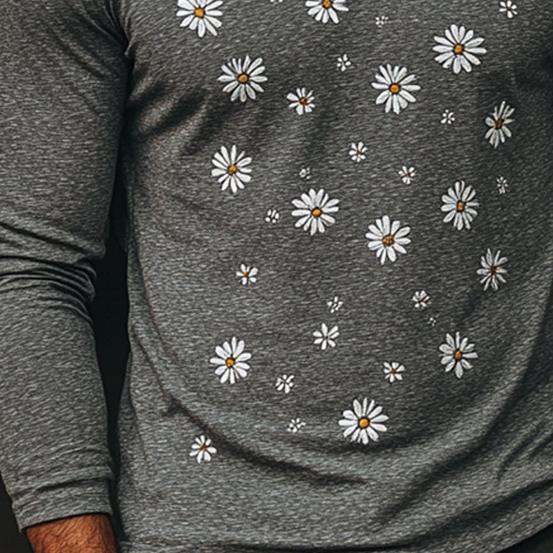 Men's Blended Daisy Embroidered Long-sleeved T-shirt