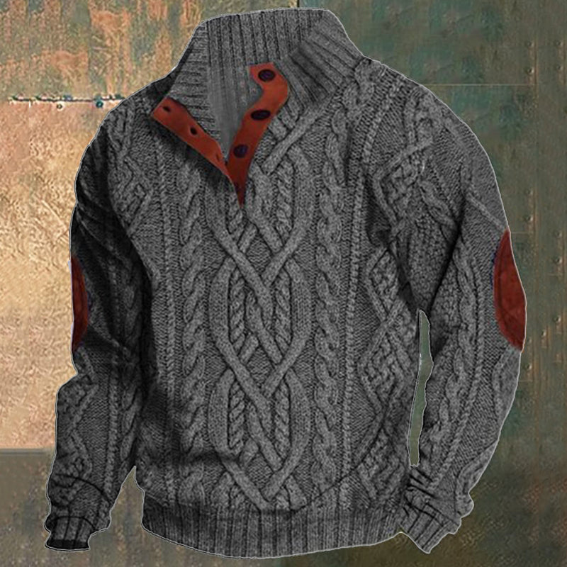Men's Vintage Stand Collar Knitted Cable Sweater