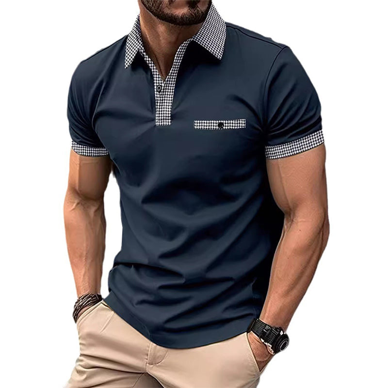Men's Button Down Colorblock Sports Short Sleeve  Polo Shirt