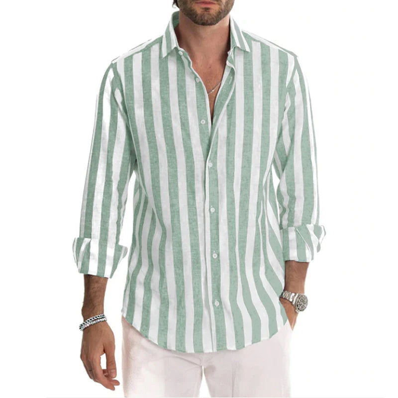 Men's Long Sleeve Striped Lapel Shirt