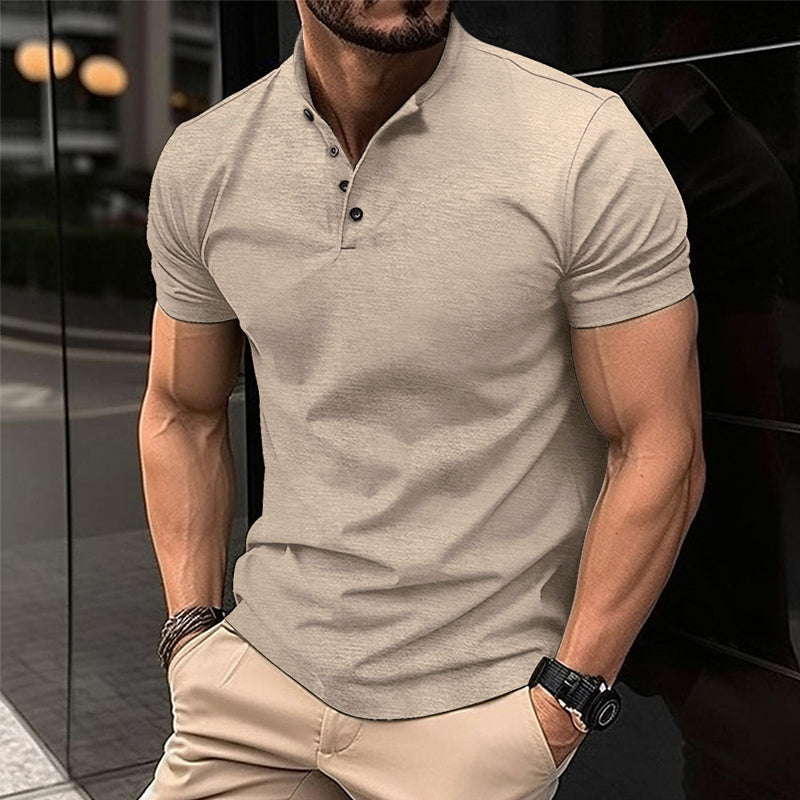 Men's Solid Color Button Henley Neck Sports Polo Shirt