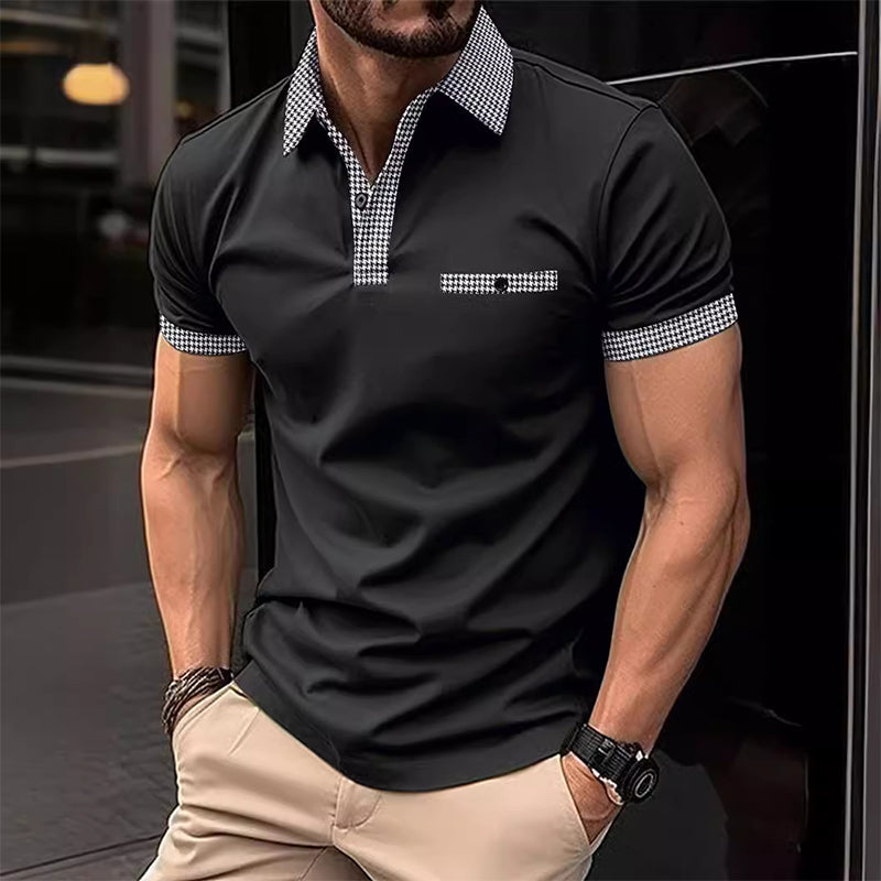 Men's Button Down Colorblock Sports Short Sleeve  Polo Shirt