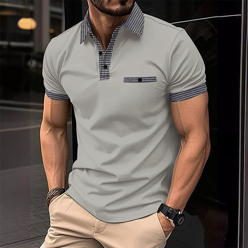 Men's Button Down Colorblock Sports Short Sleeve  Polo Shirt