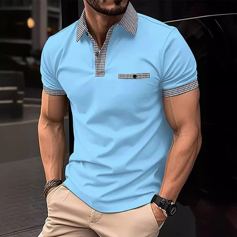 Men's Button Down Colorblock Sports Short Sleeve  Polo Shirt