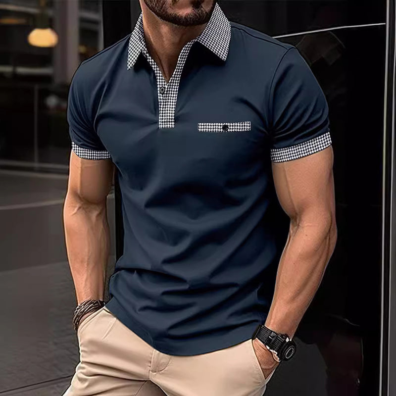 Men's Button Down Colorblock Sports Short Sleeve  Polo Shirt