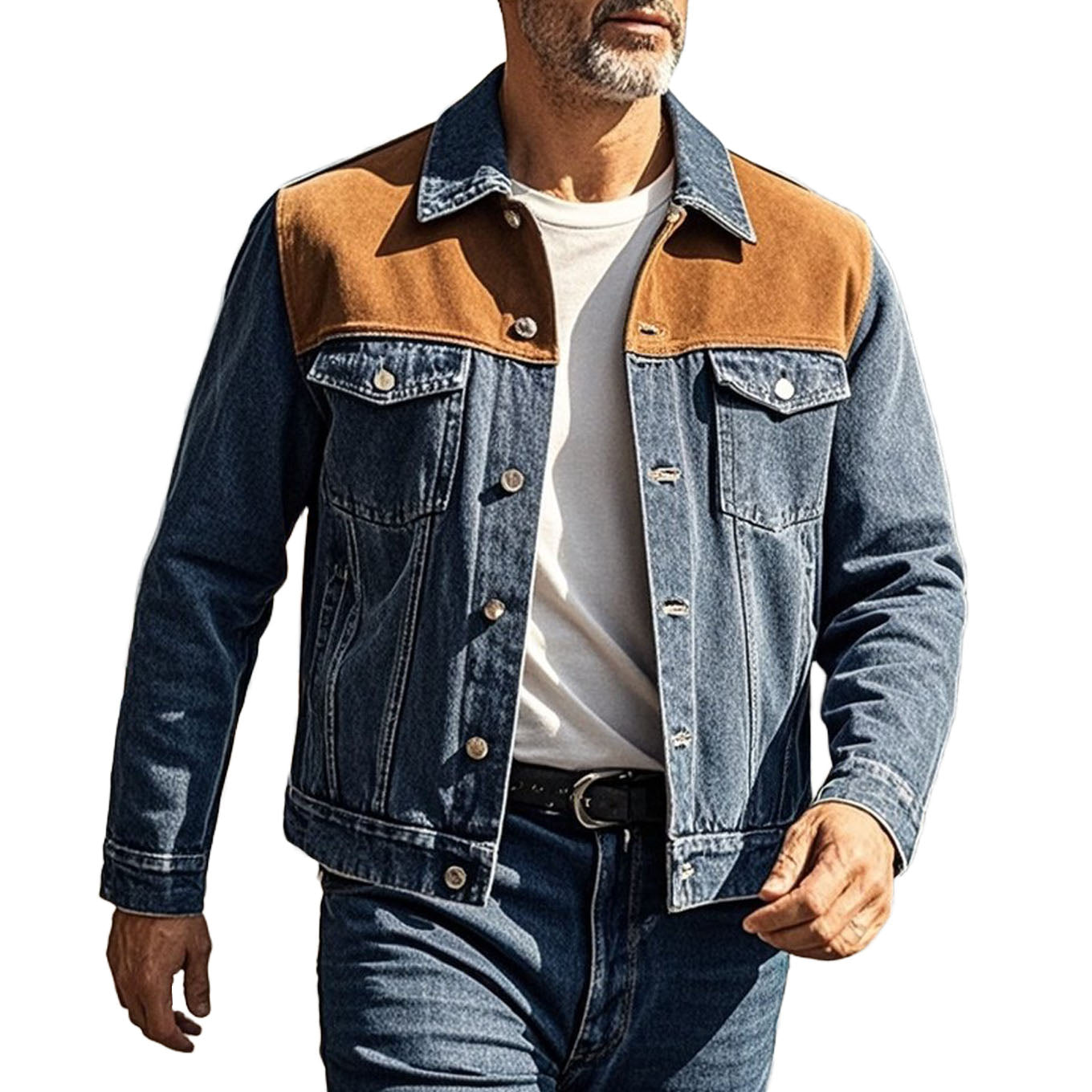 Veste en jean marron décontractée à manches longues pour homme