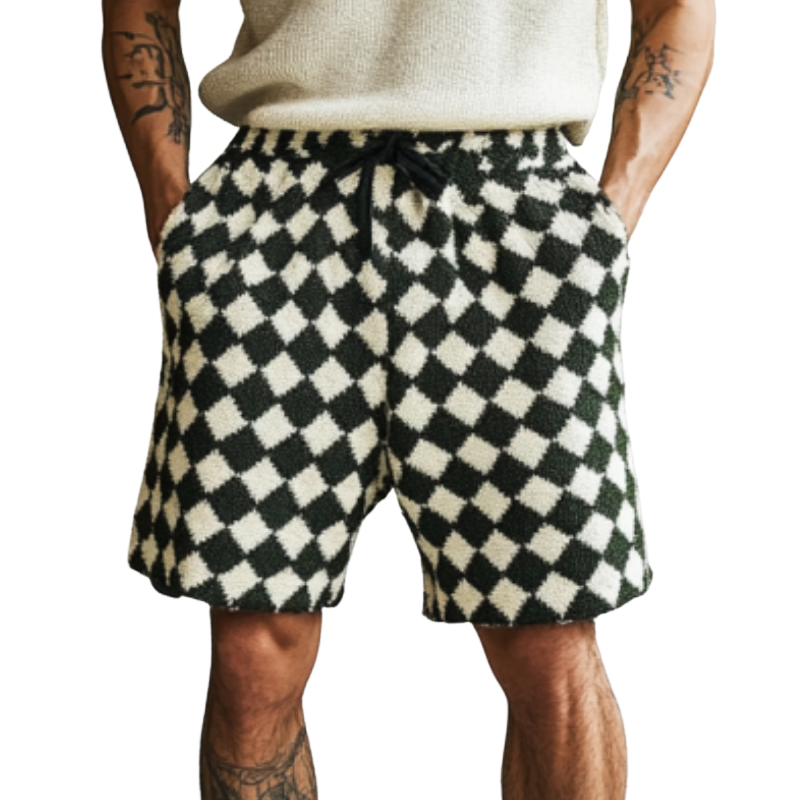 Men's Casual Diamond Jacquard Knit Elastic Waist Shorts ASW1279D5M