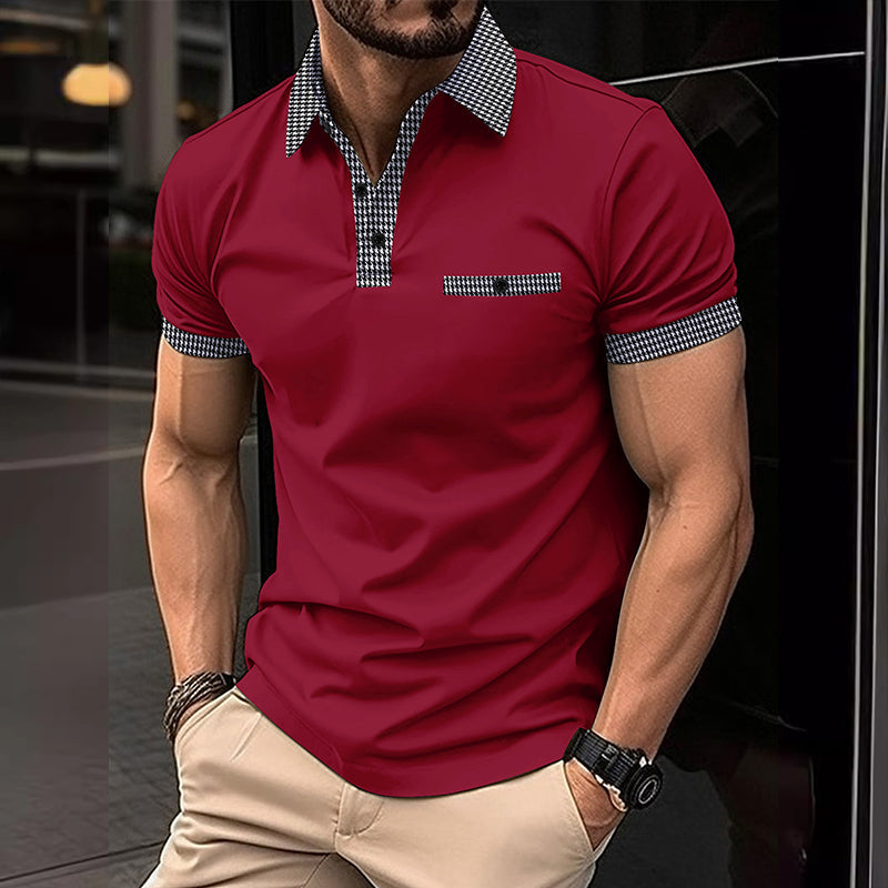 Men's Button Down Colorblock Sports Short Sleeve  Polo Shirt