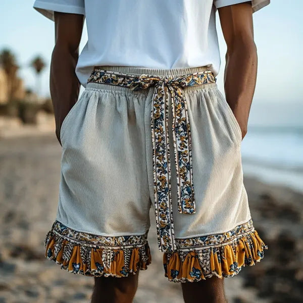 Mens Ethnic Bohemian Comfort Linen Shorts