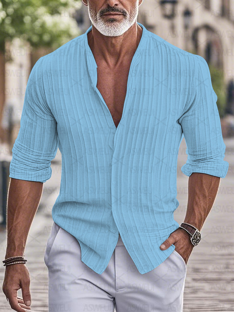 Men's fashion printed cotton and linen shirt